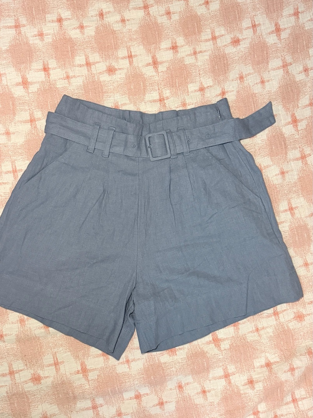 Abercrombie & Fitch Light Blue High-Waist Belted Shorts